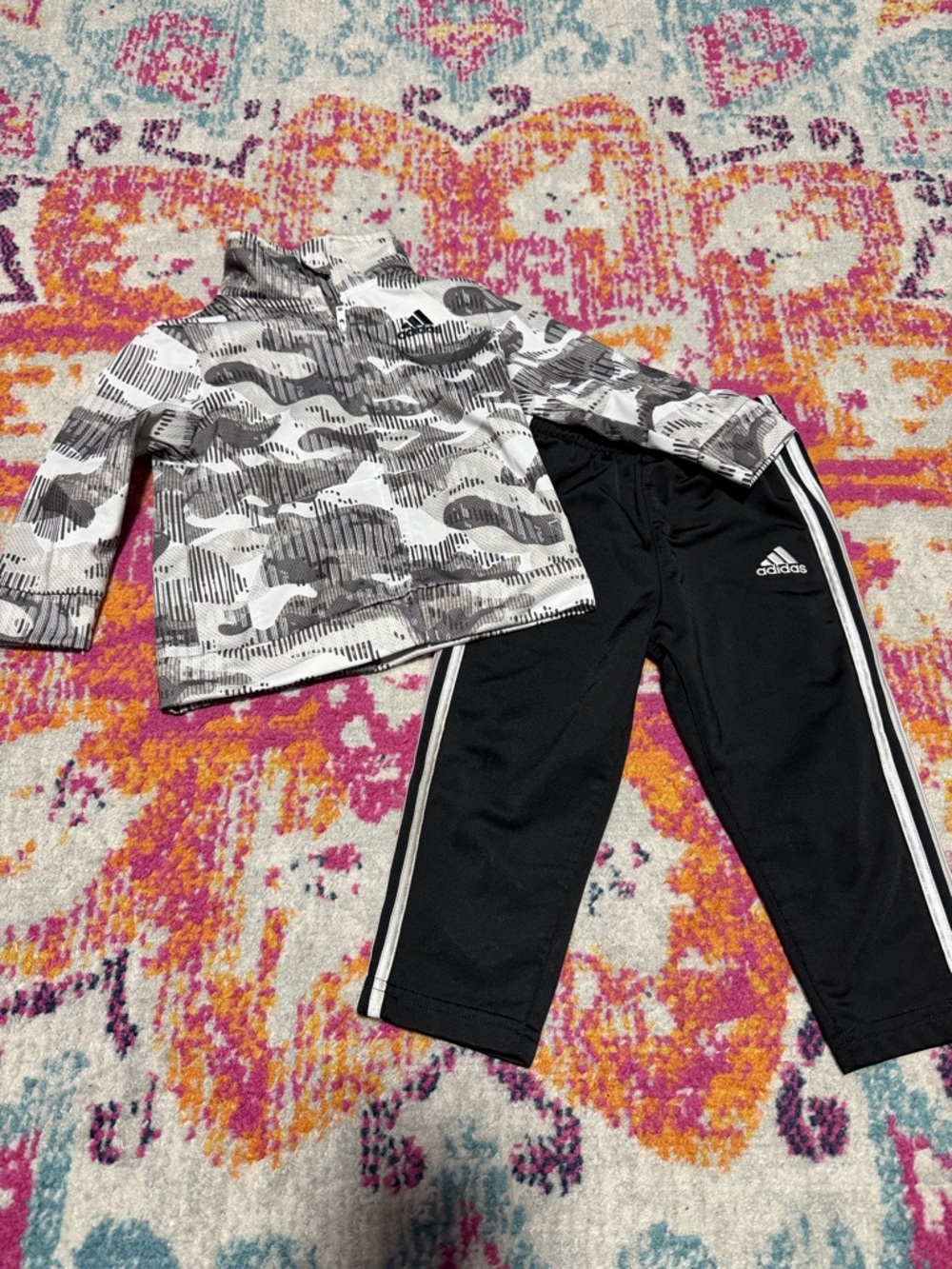 adidas Black Track Pants with Gray Camo Zip Jacket